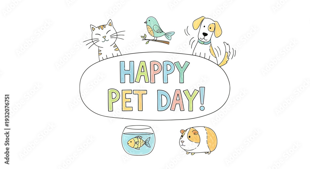 Obraz premium Happy Pet Day Illustration with Pets.