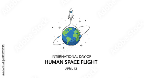 Illustration of Rocket Ship Orbiting Earth.