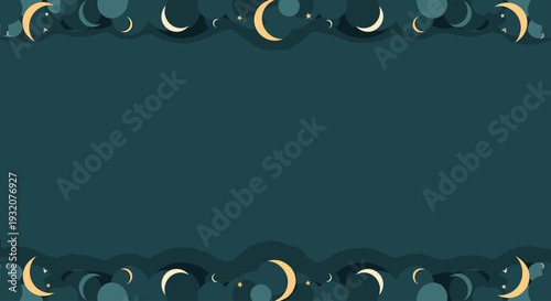 Dark green background with crescent moon border.