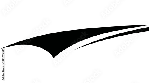 Abstract black shape with two distinct curved lines over white space creating modern aesthetic