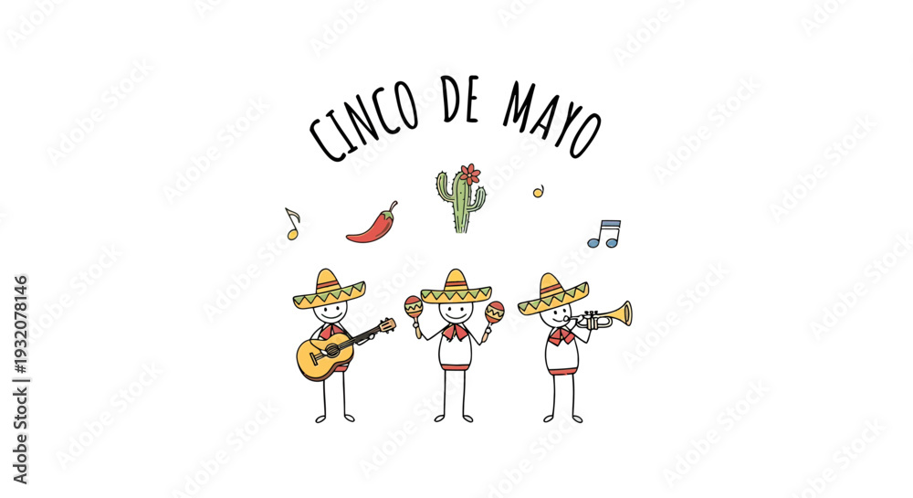 Fototapeta premium Cartoon Musicians Celebrating Cinco de Mayo.