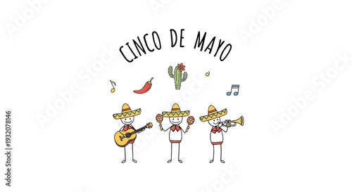 Cartoon Musicians Celebrating Cinco de Mayo.