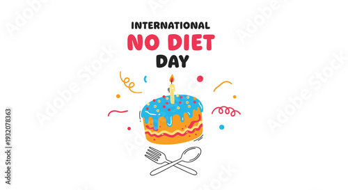 International No Diet Day Cake Illustration.