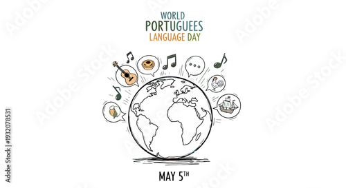 World Portuguese Language Day Illustration Globe Icons.