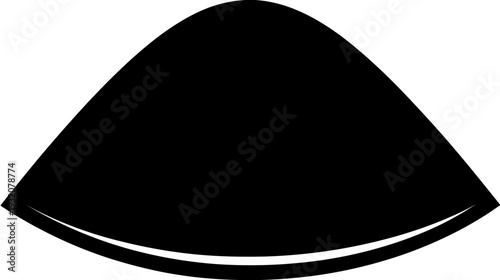 A black, curved-top triangle shape. It has a white, curved line along its base