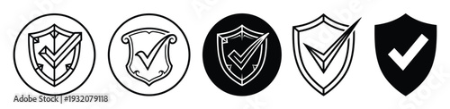 Gemini said
Set of professional verification shield icons with check marks in diverse outline and solid styles for secure account authentication and website trust badge vector illustration