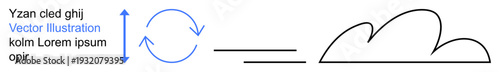 Cloud technology, data transfer, sustainability, system integration, synchronization, online storage. Circular arrows and a cloud design . Cloud technology and synchronization concepts