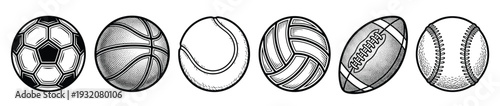 Set of sports balls icons including soccer basketball tennis volleyball rugby and baseball gear flat vector illustration isolated on white background for web and mobile app design