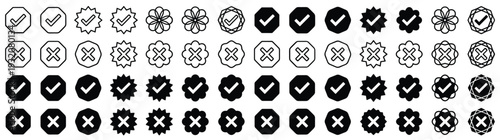 Gemini said
Verification badge icon set with check mark and cross symbols in circle star and flower shapes minimalist flat vector illustration for website and application interface design