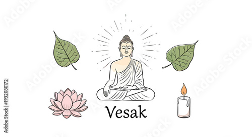 Buddha Vesak Day Meditation Illustration.