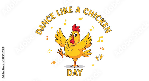 Cartoon Chicken Dancing with Confetti.