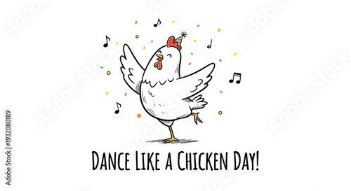 Cartoon Chicken Dancing with Music Notes 2.