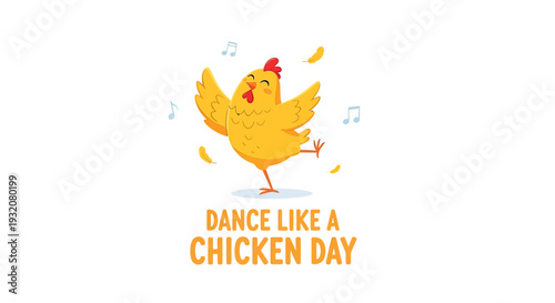 Cartoon Chicken Dancing with Music Notes.
