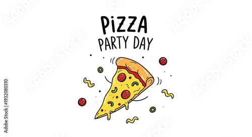 Flying Pizza Slice with Toppings and Motion.