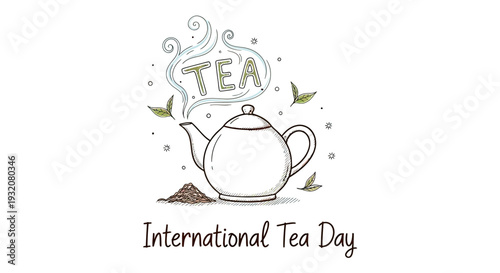 Hand Drawn Teapot International Tea Day.