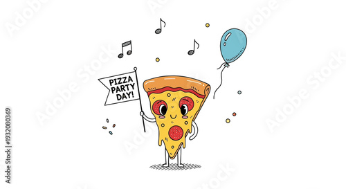 Happy Cartoon Pizza Slice Character Celebrating.