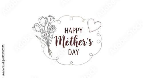 Happy Mothers Day Floral Hand Drawn Illustration.