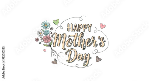 Happy Mothers Day Floral Handwritten Greeting Card.