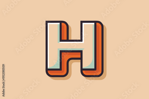 Modern 3D letter H icon in orange and beige colors
