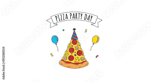 Pizza Party Day Celebration with Hat.