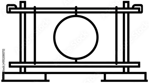 A black and white icon. It shows a circle hanging inside a frame built with lines