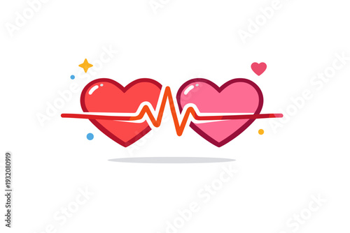 Love and heartbeat connection visualized as two intertwined heart shapes linked by a single continuous pulse line. A warm and expressive symbol of emotional