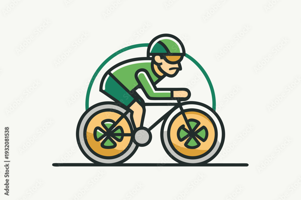 Fototapeta premium Professional cyclist riding sleek bicycle with green and yellow design