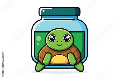 Cute cartoon turtle in glass jar illustration