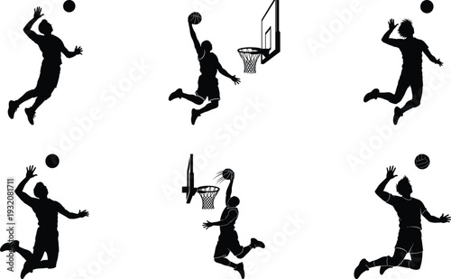 Silhouette of a volleyball player in various positions