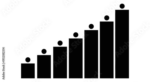 Simple black and white graphic depicting a rising bar chart with figures