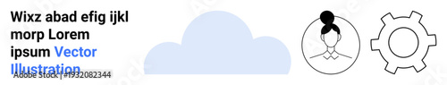 Cloud graphic paired with user profile avatar and gear icon suggesting technology, settings, and software development. Ideal for tech, user interface, connectivity, cloud computing, profile setup