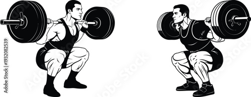 Weightlifter performing a squat exercise with a barbell