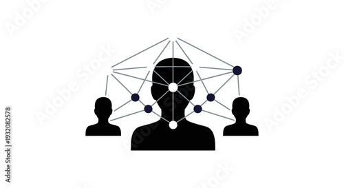 Abstract representation of interconnected people and a central neural network