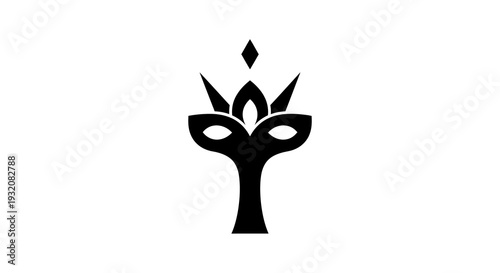 Stylized black silhouette of a tree with a diamond shaped crown above