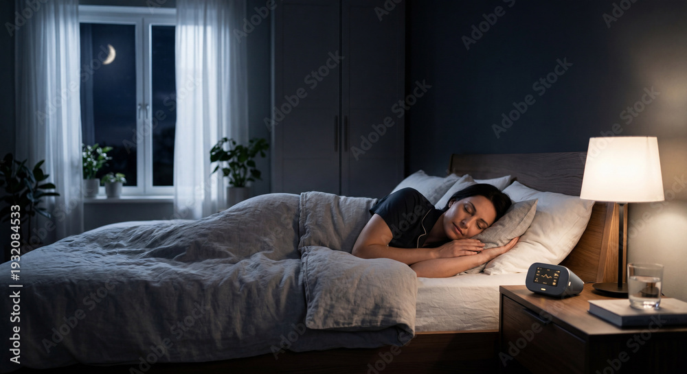 Obraz premium Woman Sleeping in Bed at Night