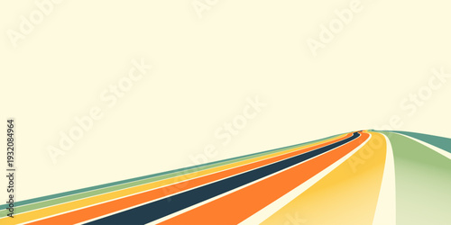 Abstract colorful 70s background vector. Vintage retro wallpaper with rainbow stripes and wavy lines. A 1970 color illustration suitable for posters, banners, decorative items and wall art.