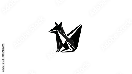 A geometric fox design rendered in black and white, featuring polygonal shapes, resting on a white background