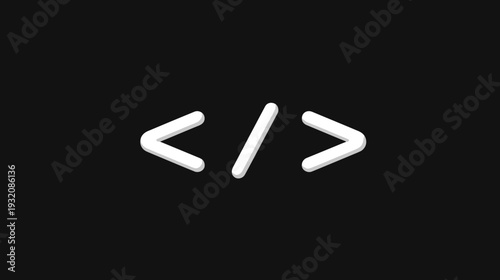 A white code tag icon on a black background with a slight 3D effect