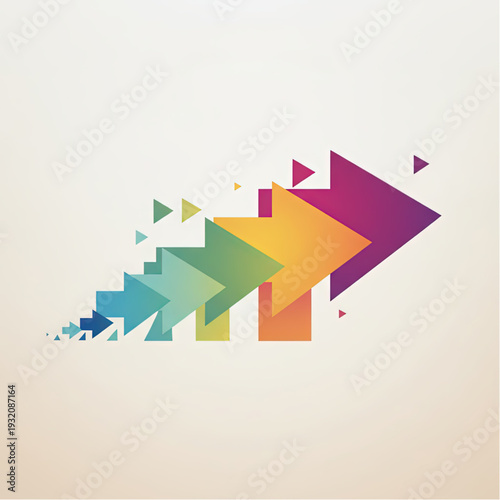 Human Progress as forward-moving geometries upscaling, smooth gradients with limited colors, visual metaphor for advancement and evolution.eps