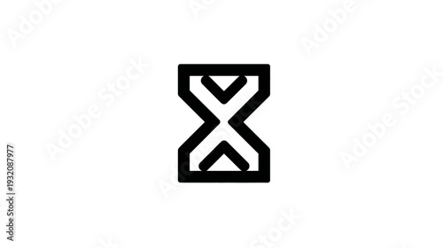 Minimalist black and white hourglass shape, simple linear design, geometric symbol