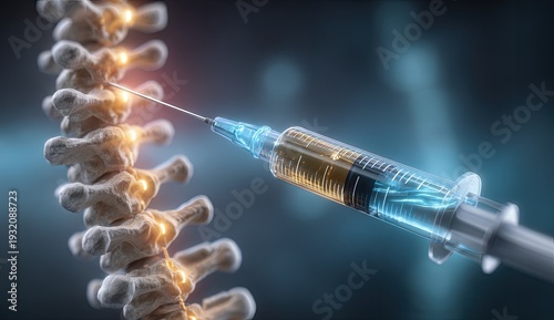 Medical Injection into Spine Vertebrae for Pain Relief Treatment.