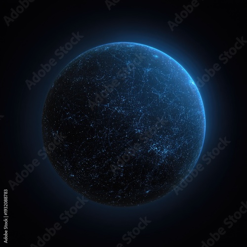 Glowing Blue Planet in Deep Space with City Lights.