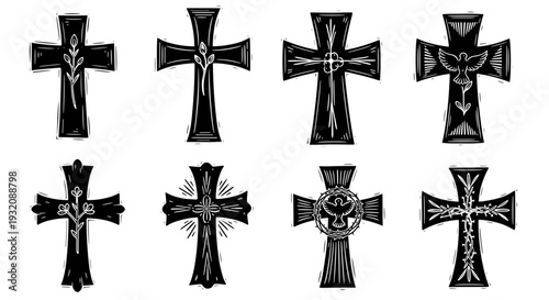 Collection of various black crosses with different designs and styles