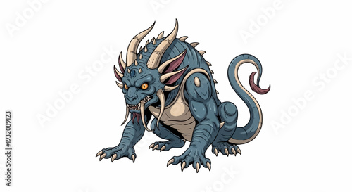 Fantasy blue dragon with sharp claws and horns.