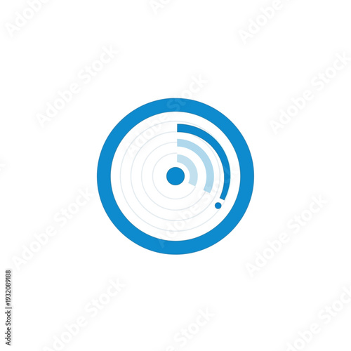 Modern abstract digital radar scan icon representing data processing, network transmission, and smart system status for technological interfaces