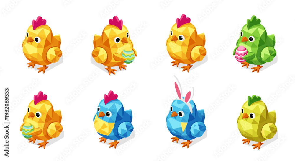 Obraz premium Collection of colorful cartoon chicks and bunny characters for children