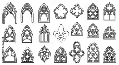 Collection of various ornate gothic window designs and patterns