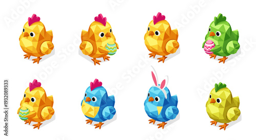 Collection of colorful cartoon chicks and bunny characters for children