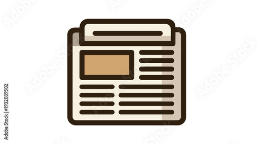 Simplified illustration of a newspaper with rectangular image and text sections. Rounded edges