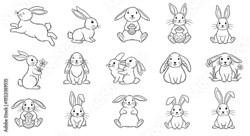 Collection of cute cartoon rabbits and bunny illustrations